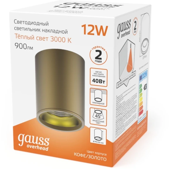 Светильник Gauss Overhead потолоч. 12Вт 3000K цв.св.:белый теплый коричневый (HD001) Светильник Gauss Overhead потолоч. 12Вт 3000K цв.св.:белый теплый коричневый (HD001)