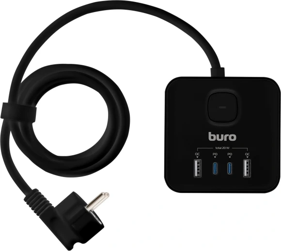 Сетевой удлинитель Buro BU-PTE4.1UC-Plus-B 1.5м (4 розетки) черный (коробка)