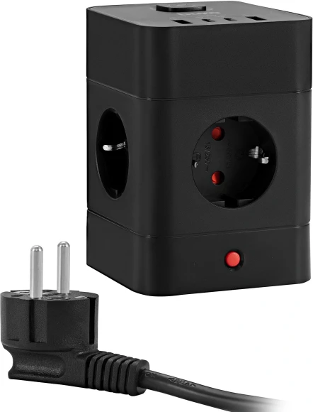 Сетевой удлинитель Buro BU-PTE4.1UC-Plus-B 1.5м (4 розетки) черный (коробка)