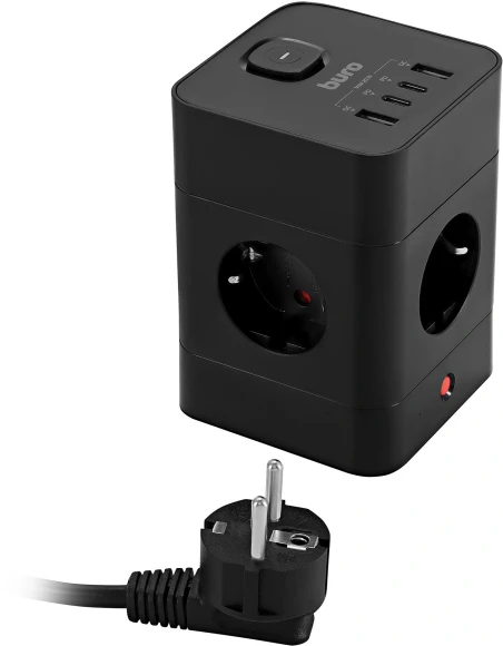 Сетевой удлинитель Buro BU-PTE4.1UC-Plus-B 1.5м (4 розетки) черный (коробка)