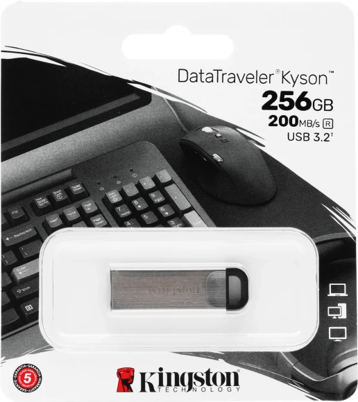 Флеш Диск Kingston 256GB DataTraveler Kyson DTKN/256GB USB3.2 серебристый/черный Флеш Диск Kingston 256GB DataTraveler Kyson DTKN/256GB USB3.2 серебристый/черный