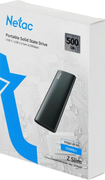 Накопитель SSD Netac USB-C 500GB NT01ZSLIM-500G-32BK Z Slim черный