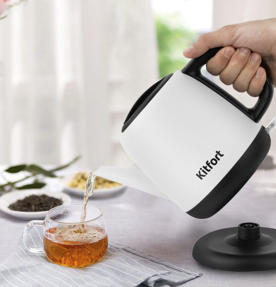 Чайник электрический Kitfort KT-6112 1л. 1630Вт белый/черный корпус: металл/пластик (КТ-6112) Чайник электрический Kitfort KT-6112 1л. 1630Вт белый/черный корпус: металл/пластик (КТ-6112)