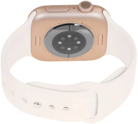 Смарт-часы Apple Watch Series 11 A3333 46мм OLED корп.розовое золото Sport Band рем.белый разм.брасл.:S/M (MEV64LW/A)