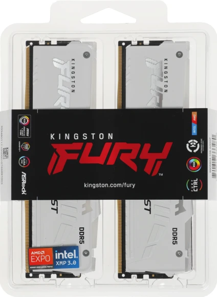 Память DDR5 2x32GB 6000MHz Kingston KF560C36BWEAK2-64 Fury Beast White Expo RGB RTL Gaming PC5-48000 CL36 DIMM 288-pin 1.35В dual rank с радиатором Ret