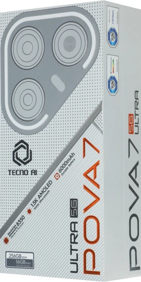 Смартфон Tecno Pova 7 Ultra 5G 256Gb 8Gb черный моноблок 3G 4G 2Sim 6.67" 1260x2800 Android 15 108Mpix 802.11 a/b/g/n/ac/ax NFC GPS GSM900/1800 Protect
