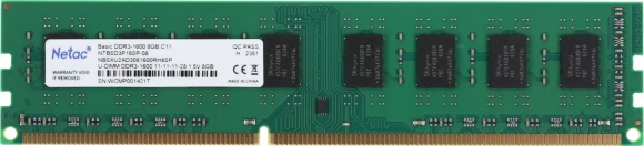 Память DDR3 8GB 1600MHz Netac NTBSD3P16SP-08 Basic RTL PC3-12800 CL11 DIMM 240-pin 1.5В dual rank Ret Память DDR3 8GB 1600MHz Netac NTBSD3P16SP-08 Basic RTL PC3-12800 CL11 DIMM 240-pin 1.5В dual rank Ret