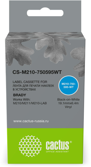 Картридж ленточный Cactus CS-M210-750595WT M210-750-595-WT черный на белом 19.1x6.4 для Brady M210/M211/M210-LAB