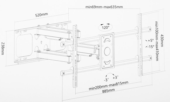 Кронштейн для телевизора Ultramounts UM913 черный 37"-90" макс.75кг настенный поворотно-выдвижной и наклонный Кронштейн для телевизора Ultramounts UM913 черный 37"-90" макс.75кг настенный поворотно-выдвижной и наклонный