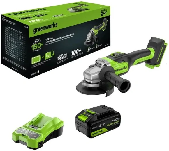 Углошлифовальная машина Greenworks GD24UCS 500Вт 20000об/мин рез.шпин.:M6 d=76мм (3402007CUA)