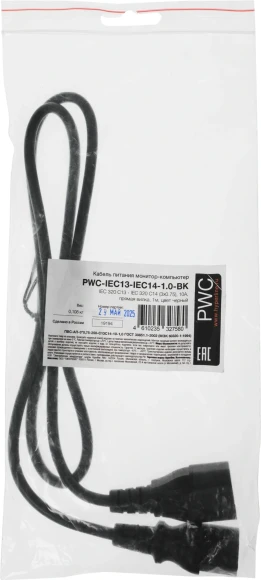 Шнур питания Hyperline PWC-IEC13-IEC14-1.0-BK C13-С14 проводник.:3x0.75мм2 1м 230В 10А (упак.:1шт) черный Шнур питания Hyperline PWC-IEC13-IEC14-1.0-BK C13-С14 проводник.:3x0.75мм2 1м 230В 10А (упак.:1шт) черный