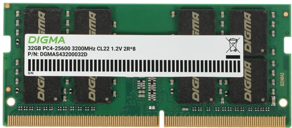 Память DDR4 32GB 3200MHz Digma DGMAS43200032D RTL PC4-25600 CL22 SO-DIMM 260-pin 1.2В dual rank Ret