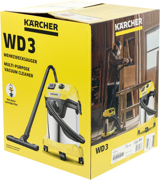 Строительный пылесос Karcher WD 3 P S V-17/4/20 1000Вт (уборка: сухая/сбор воды) желтый