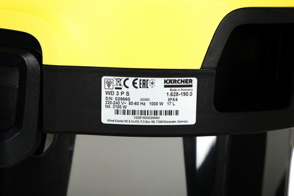 Строительный пылесос Karcher WD 3 P S V-17/4/20 1000Вт (уборка: сухая/сбор воды) желтый