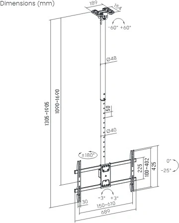 Кронштейн для телевизора Ultramounts UM961 черный 43"-86" макс.60кг потолочный поворот и наклон Кронштейн для телевизора Ultramounts UM961 черный 43"-86" макс.60кг потолочный поворот и наклон