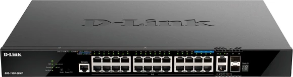 Коммутатор D-Link DGS-1520-28MP/A1A (L3) 24x1Гбит/с 2x10Гбит/с 4x2.5Гбит/с 2SFP+ 24PoE+ 370W управляемый
