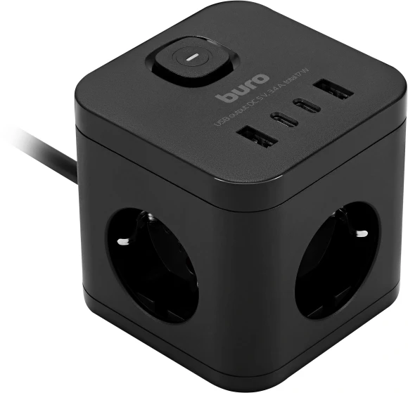 Сетевой удлинитель Buro BU-PC3.1UС-B 1.5м (3 розетки) черный (коробка)