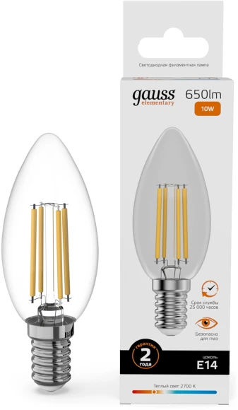 Лампа филам. Gauss Filament 9Вт цок.:E27 груша 220B св.свеч.бел.теп. (упак.:10шт) (22219)