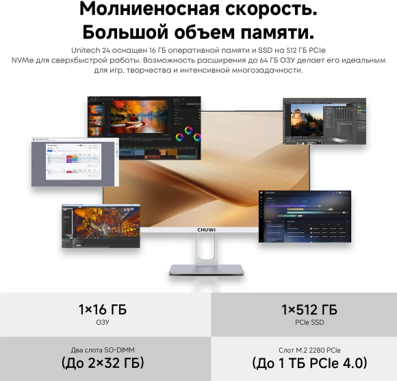 Моноблок Chuwi Unitech 24 23.8" Full HD i3 1220P (1.5) 16Gb SSD512Gb UHDG Windows 11 Pro GbitEth WiFi BT 90W клавиатура мышь Cam белый/серебристый 1920x1080