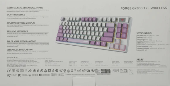 Клавиатура MSI GK600 механическая белый/фиолетовый USB беспроводная BT/Radio Multimedia for gamer LED (S11-43RUQ01-HH9) кабель 1.8м