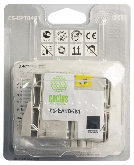 Картридж струйный Cactus CS-EPT0481 T0481 черный (16мл) для Epson Stylus Photo R200/R220/R300/R320/R340/RX500/RX600/RX620/RX640 с чипом