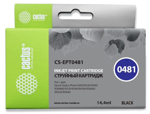 Картридж струйный Cactus CS-EPT0481 T0481 черный (16мл) для Epson Stylus Photo R200/R220/R300/R320/R340/RX500/RX600/RX620/RX640 с чипом