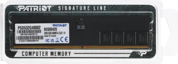 Память DDR5 32GB 4800MHz Patriot PSD532G48002 Signature RTL PC5-38400 CL40 DIMM 288-pin 1.1В dual rank Ret Память DDR5 32GB 4800MHz Patriot PSD532G48002 Signature RTL PC5-38400 CL40 DIMM 288-pin 1.1В dual rank Ret