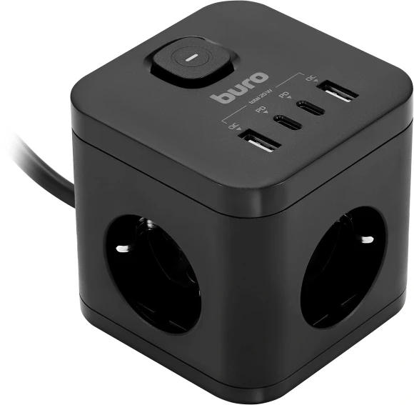 Сетевой удлинитель Buro BU-PC3.1UС-Plus-B 1.5м (3 розетки) черный (коробка)
