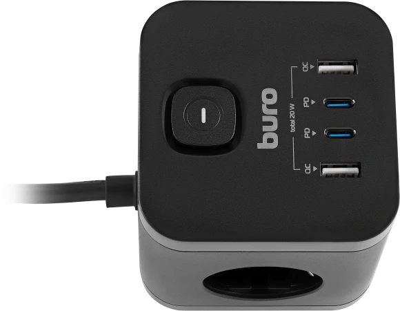 Сетевой удлинитель Buro BU-PC3.1UС-Plus-B 1.5м (3 розетки) черный (коробка)