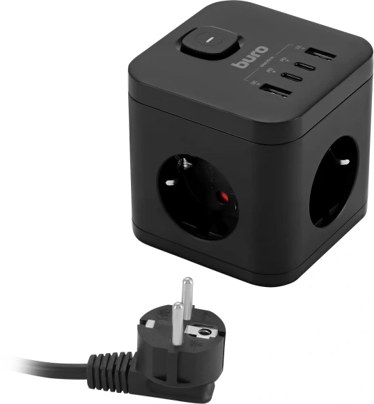 Сетевой удлинитель Buro BU-PC3.1UС-Plus-B 1.5м (3 розетки) черный (коробка)