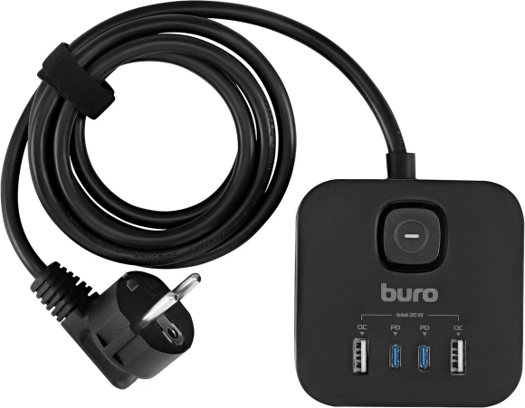 Сетевой удлинитель Buro BU-PC3.1UС-Plus-B 1.5м (3 розетки) черный (коробка)