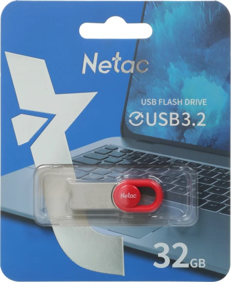 Флеш Диск Netac 32Gb UM2 NT03UM2N-032G-32RE USB3.2 серебристый/красный
