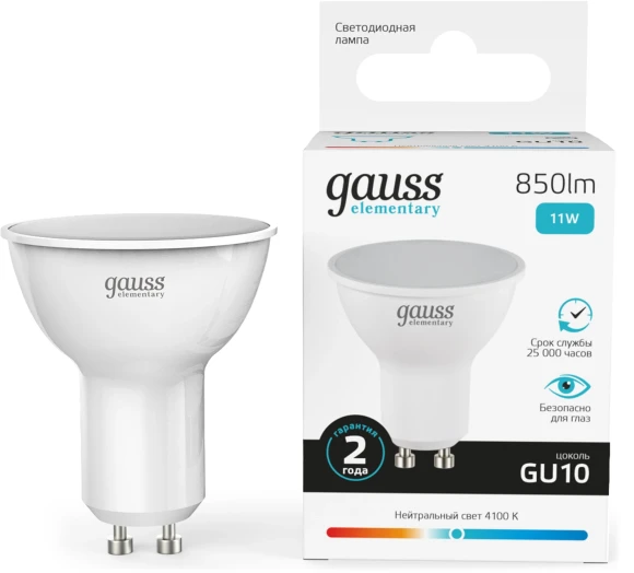 Лампа светодиодная Gauss Elementary A60 12Вт цок.:E27 груша 220B 6500K св.свеч.бел.хол. (упак.:1шт) (23232)