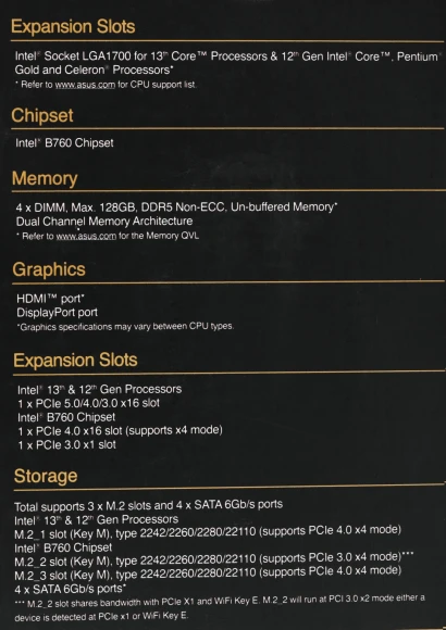 Материнская плата Asus PROART B760-CREATOR Soc-1700 Intel B760 4xDDR5 ATX AC`97 8ch(7.1) 1 x 2.5Gigabit + Gigabit Ethernet RAID+HDMI+DP Материнская плата Asus PROART B760-CREATOR Soc-1700 Intel B760 4xDDR5 ATX AC`97 8ch(7.1) 1 x 2.5Gigabit + Gigabit Ethernet RAID+HDMI+DP