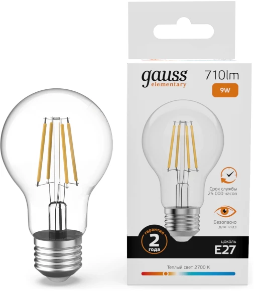 Лампа филам. Gauss Filament 11Вт цок.:E27 груша 220B св.свеч.бел.теп. (упак.:10шт) (22211)