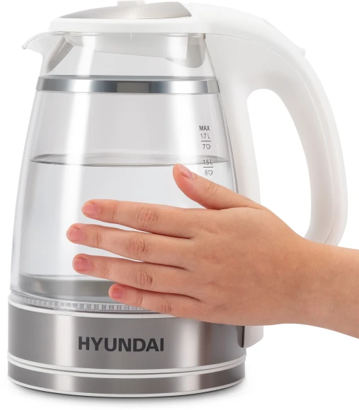 Чайник электрический Hyundai HYK-G3506 1.7л. 2200Вт белый/серебристый корпус: стекло