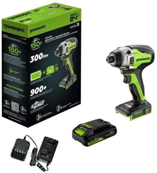 Винтоверт Greenworks GD24ID3 аккум. патрон:шестигр.1/4" (3802807CUB)