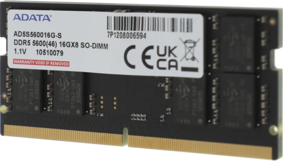 Память DDR5 16GB 5600MHz A-Data AD5S560016G-S RTL PC5-44800 CL46 SO-DIMM 262-pin 1.1В single rank Ret Память DDR5 16GB 5600MHz A-Data AD5S560016G-S RTL PC5-44800 CL46 SO-DIMM 262-pin 1.1В single rank Ret