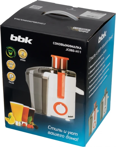 Соковыжималка центробежная BBK JC060-H11 550Вт белый/оранжевый