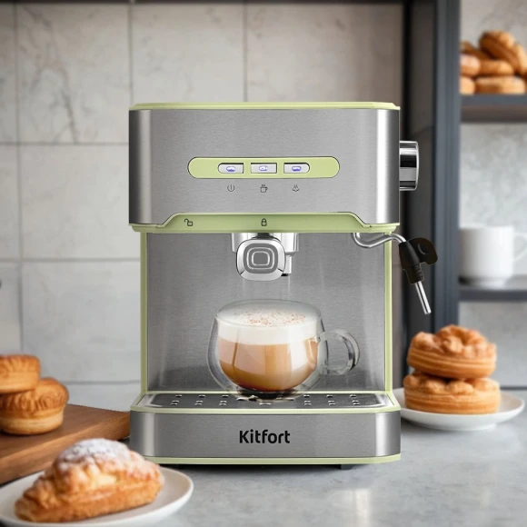 Кофеварка рожковая Kitfort КТ-7442 850Вт зеленый/нержавеющая сталь Кофеварка рожковая Kitfort КТ-7442 850Вт зеленый/нержавеющая сталь