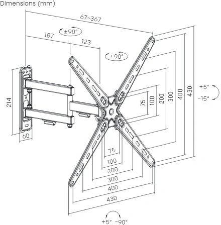 Кронштейн для телевизора Ultramounts UM958 черный 13"-55" макс.25кг настенный поворот и наклон Кронштейн для телевизора Ultramounts UM958 черный 13"-55" макс.25кг настенный поворот и наклон