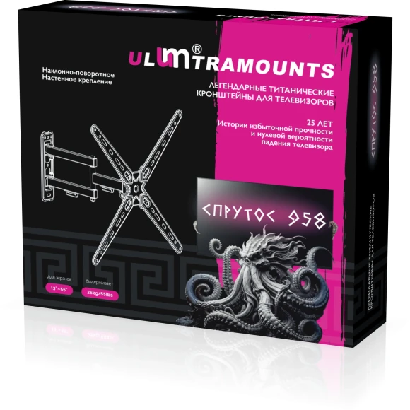 Кронштейн для телевизора Ultramounts UM958 черный 13"-55" макс.25кг настенный поворот и наклон Кронштейн для телевизора Ultramounts UM958 черный 13"-55" макс.25кг настенный поворот и наклон