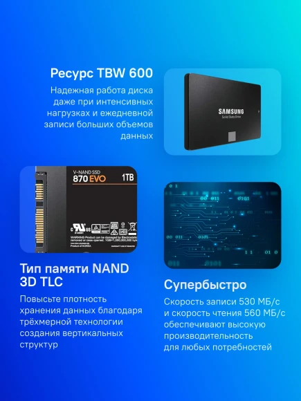 Накопитель SSD Samsung SATA-III 1TB MZ-77E1T0BW 870 EVO 2.5"