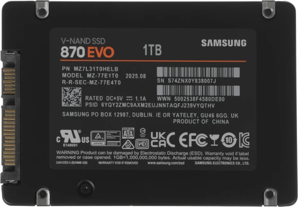 Накопитель SSD Samsung SATA-III 1TB MZ-77E1T0BW 870 EVO 2.5"