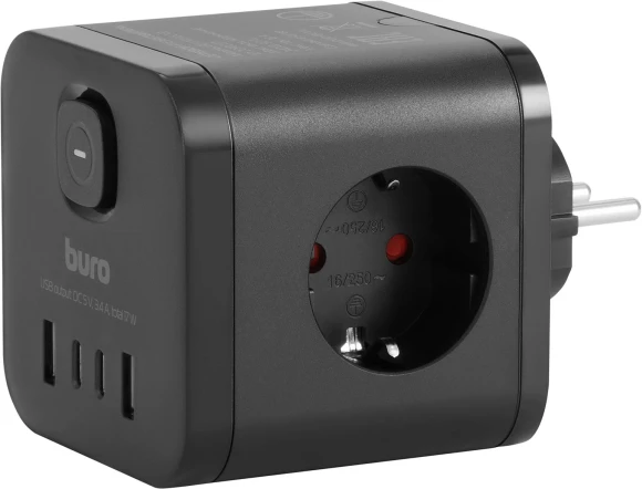 Сетевой разветвитель Buro BU-PW3UC-B (3 розетки) черный (коробка)