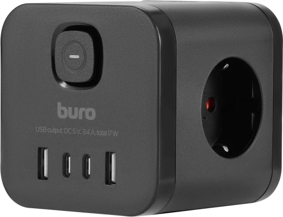 Сетевой разветвитель Buro BU-PW3UC-B (3 розетки) черный (коробка)