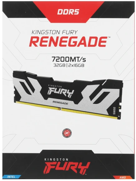 Память DDR5 2x16GB 7200MHz Kingston KF572C38RSK2-32 Fury Renegade Silver XMP RTL Gaming PC5-57600 CL38 DIMM 288-pin 1.45В kit single rank с радиатором Ret
