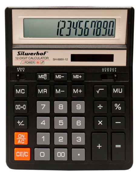 Калькулятор настольный Silwerhof SH-888X-12 черный 12-разр.