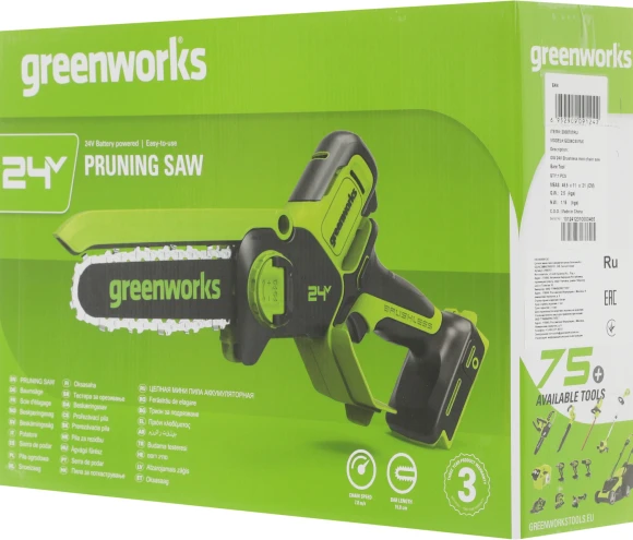 Цепная пила Greenworks GD24CSMNX аккум. 400Вт дл.шины:6" (15.2cm) (2008707) Цепная пила Greenworks GD24CSMNX аккум. 400Вт дл.шины:6" (15.2cm) (2008707)