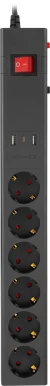 Сетевой фильтр Buro 600SE-1.8-USB-B 1.8м (6 розеток) черный (коробка)
